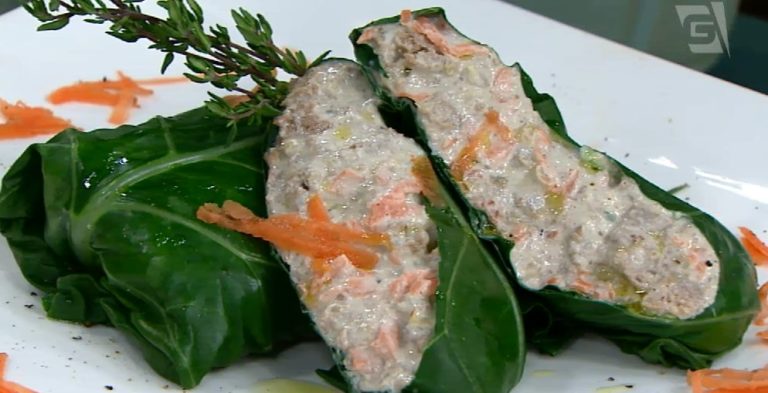 Wrap de Couve com carne moída e creme de ricota