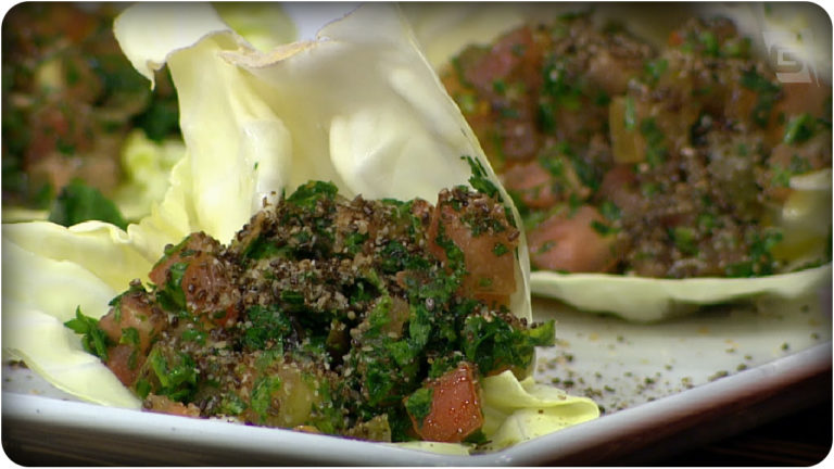 Berinjela cozida com tabule de chia
