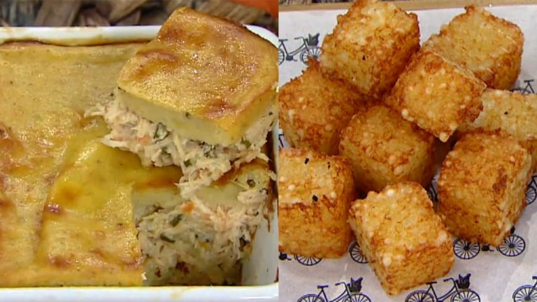 Torta de frango e dadinhos de tapioca