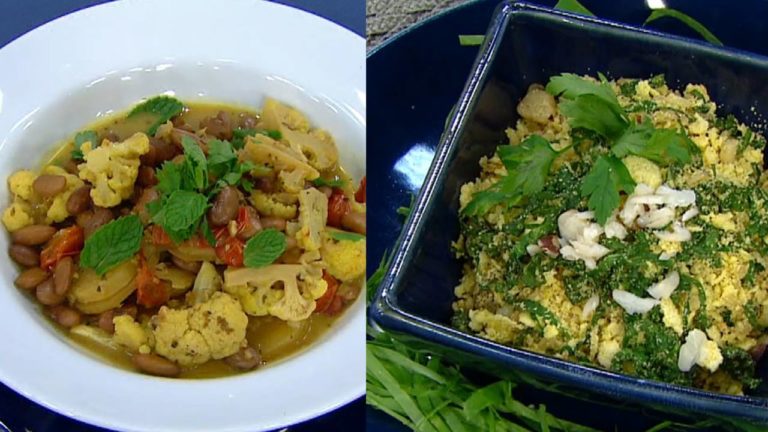 Caçarola de couve flor com farofa de couve