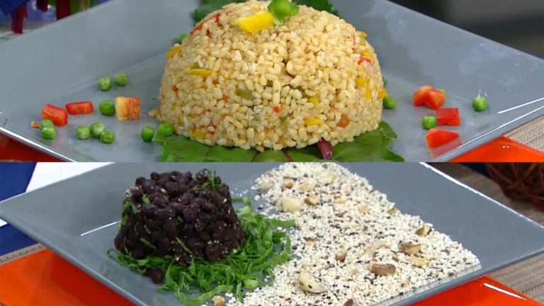 Arroz, feijão e farofa funcionais