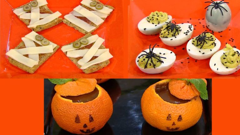 Petiscos de Halloween: pizza de múmia, ovos de aranha e mousse