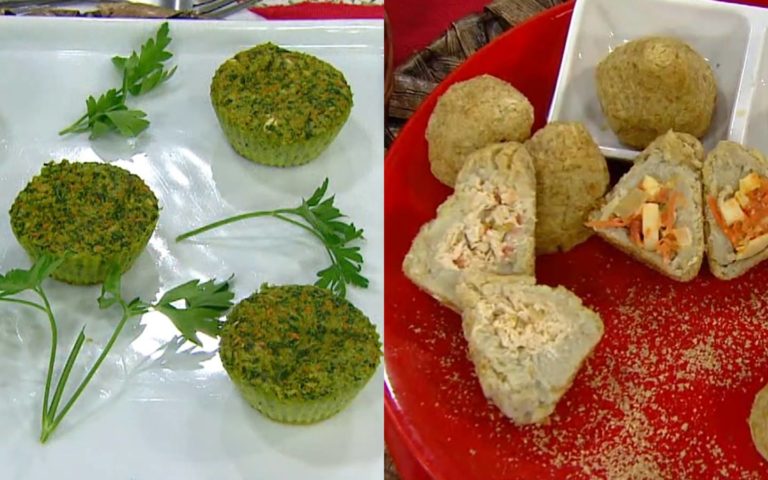 Coxinha nutritiva e bolinho de suco verde