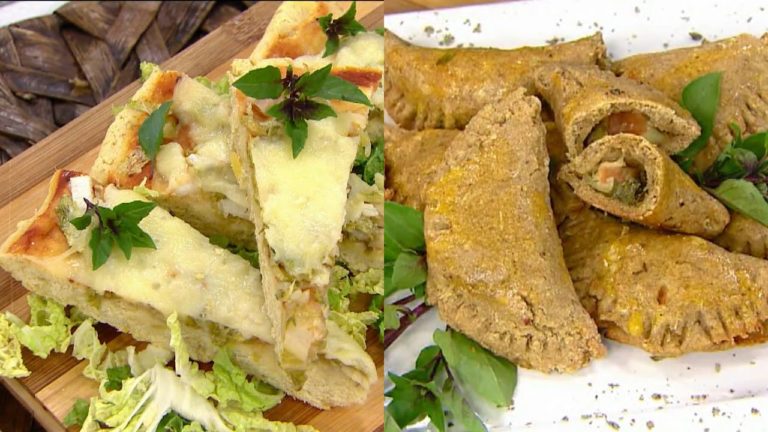 Pastel assado light e petisco de pizza