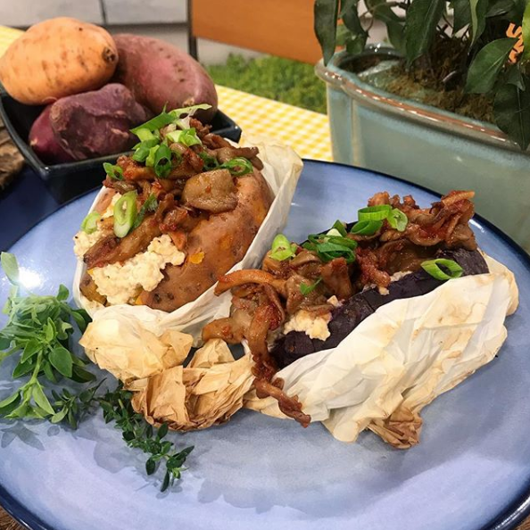 Batata doce recheada com cogumelos