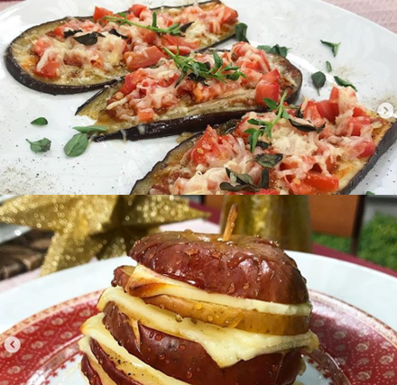 Bruschetta de berinjela e a maçã assada