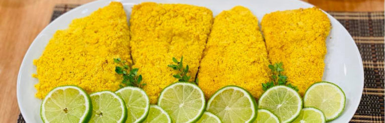 Filé de peixe à milanesa e purê de corte