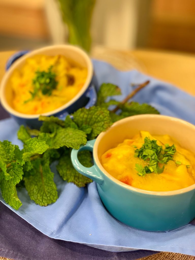 Bobó de mandioquinha com frango e cogumelos