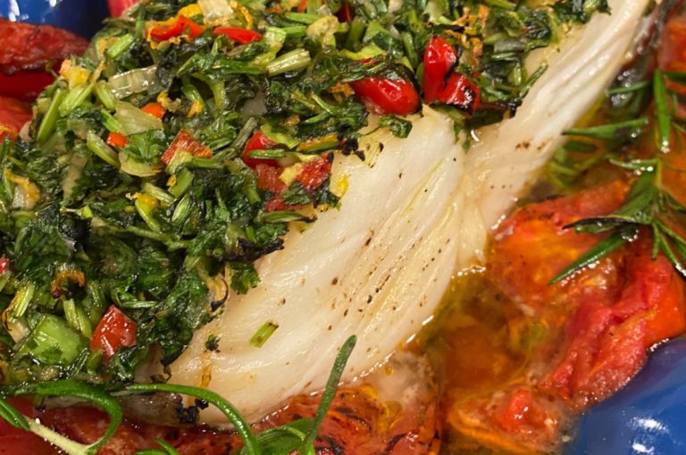 Lombo de bacalhau ao chimichurri