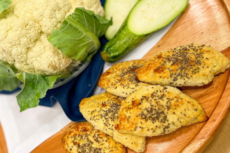 Pastel de couve-flor com recheio de queijos e abobrinha