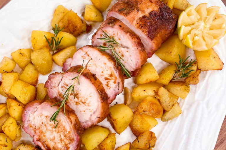 Arista alla toscana com batatas no forno