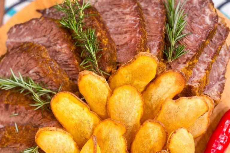 Cupim marinado ao forno com batata souflé