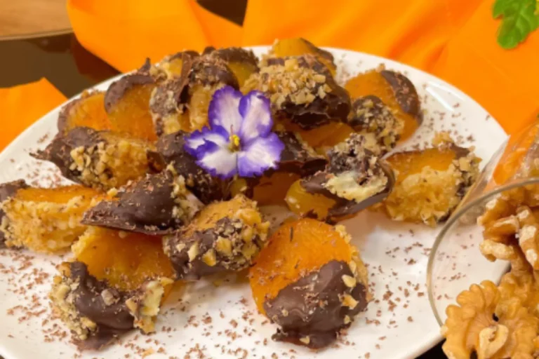 Damasco recheado com brigadeiro de nozes