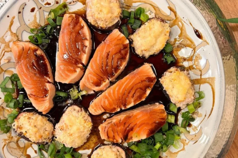 Tagliata de salmão e figos recheados