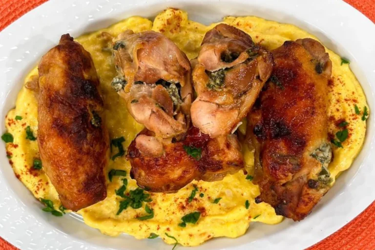 Sobrecoxa recheada e creme de milho