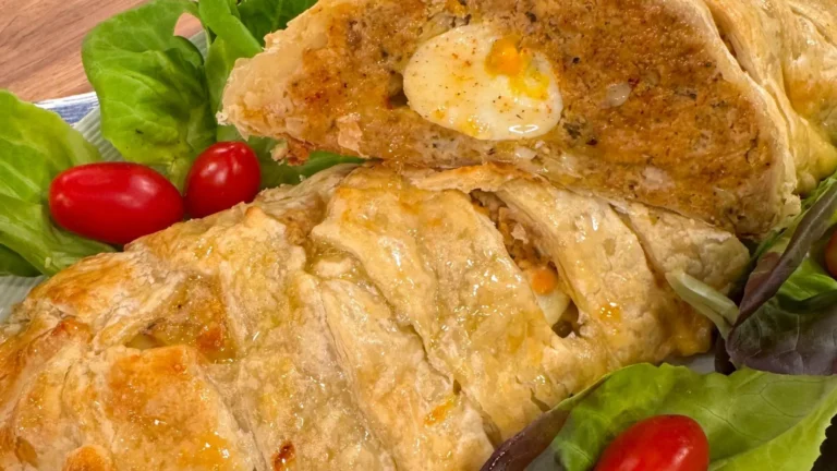 Delicioso rocambole de carne folhado