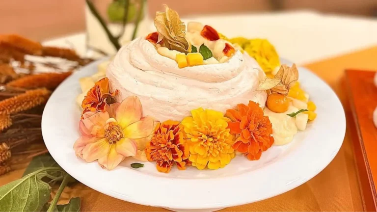 Pavlova vegana com creme de coco e frutas frescas