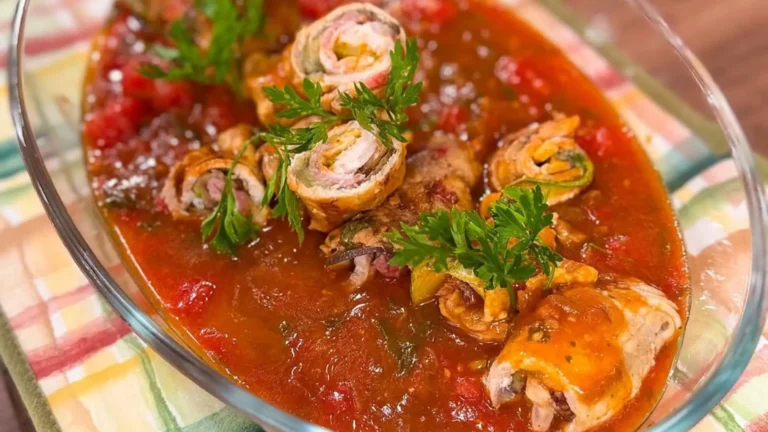 Suculento bife à rolê ao molho sugo