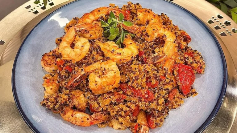 Passo a passo de um camarão com quinoa