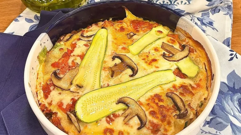 Lasanha de grão-de-bico com abobrinha e cogumelos