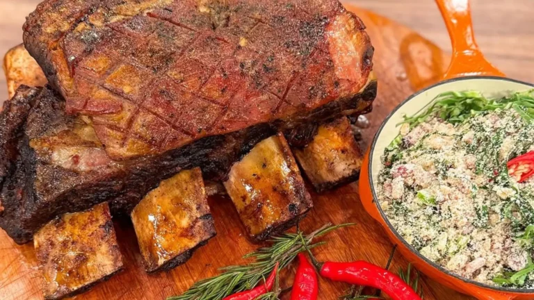 Suculenta costela assada com farofa de couve