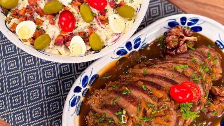 Delicioso e suculento cupim com salada de batata