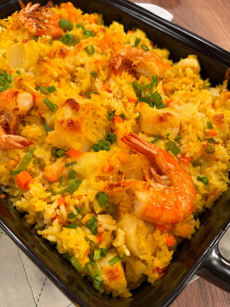 Arroz cremoso com camarão e palmito