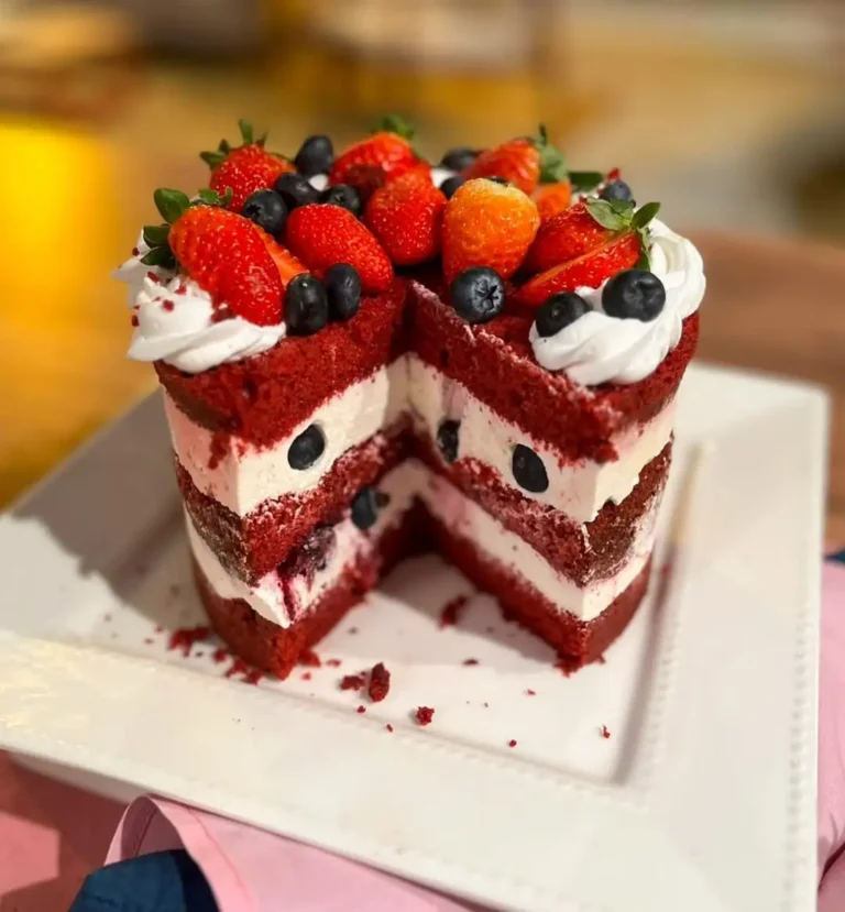 Bolo Red Velt com frutas vermelhas