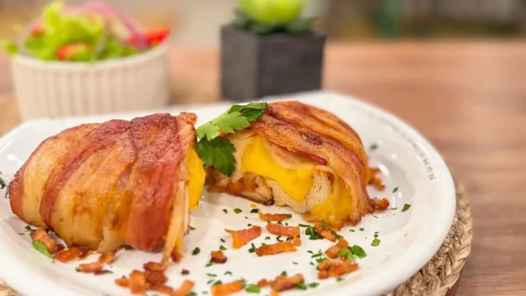 Frango recheado com creme de mandioquinha e bacon